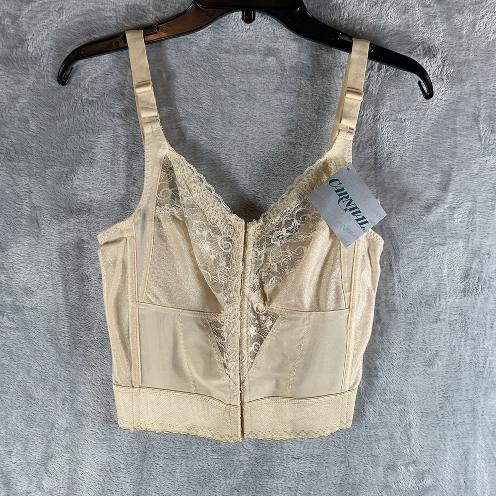 Carnival Women's Shapewear Bra 36D Corsette Lace Front Closure‎ Beige NWT